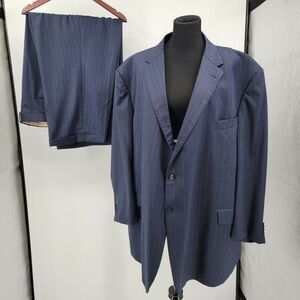 Joseph Abboud Mens Blue Stripe 100% Italian Wool Custom Tailored Suit 60R/52R